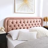 BeyetseaTufted Upholstered Pink Full Headboard only-Button Solid Wood HeadBoards with Adjustable Height-Modern Velvet Padded Bed Head Boards-Easy Install&Nailhead