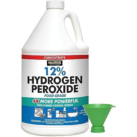 HARRIS 12% Concentrated Food Grade Hydrogen Peroxide, 128oz, for Kitchen, Bath, Laundry, Home and Garden with Easy Fill Funnel Cover