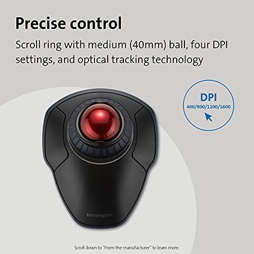 Image of Kensington Expert Wireless Trackball Mouse (K72359WW) Black, 3.5 inch x 6.1 inch x 8 inch & Orbit Wireless Trackball with Scroll Ring - Black-Red (K70990WW),