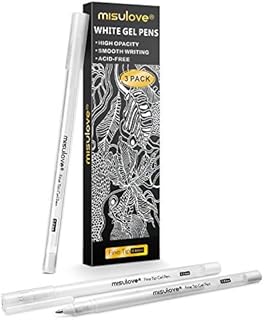MISULOVE White Gel Pens, 3 Pack, Fine Point 0.8mm, Opaque White Archival Ink Pens, White Rollerball Pens for Artists Writing, Black Paper, Drawing, Taking Note & Sketching, Illustration Deisgn