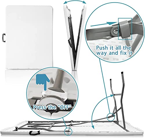 Bi-Folding Table 4 Ft, Plastic Portable Tables For Dining Parties Card Picnic Camping, Granite White #TOP6