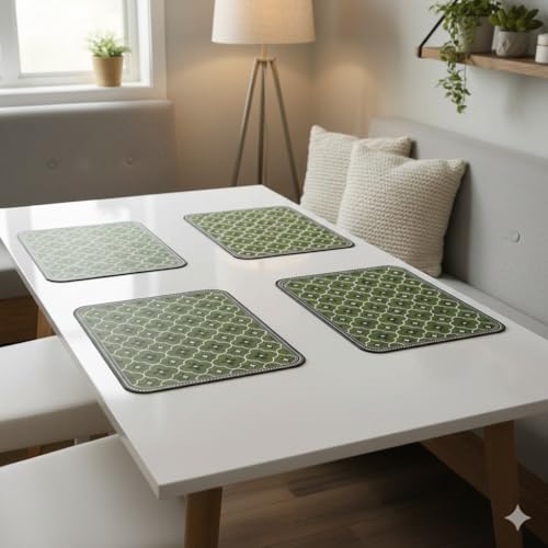 Image of YELONA Leather Dining Table Placemats Set of 4 - Waterproof, Heat Resistant, Anti-Slip, Easy to Clean Table Mats for Dining Table, Kitchen & Home Decor (Seaweed Green, 40 x 30 cm)