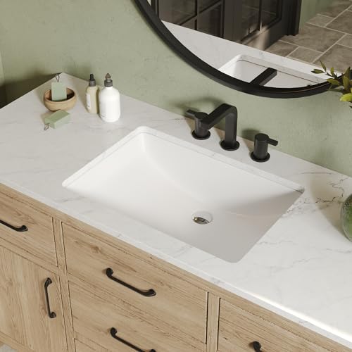 DeerValley 24.02'x16.85' Undermount Bathroom Sink Rectangular Undermount Sink White Ceramic Under Counter Bathroom Sinks with Overflow DV-1U0208