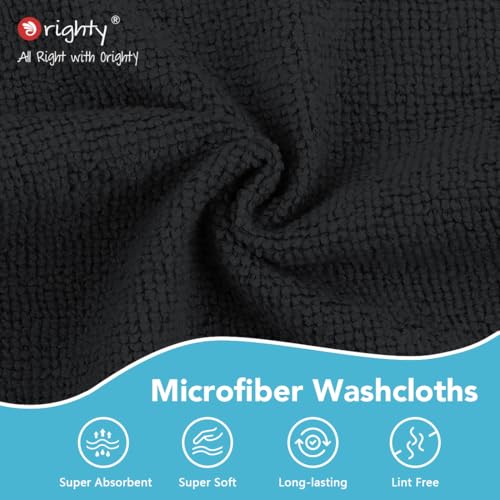 Image of Orighty Washcloths, 5 Pack Microfiber Face Towels, Highly Absorbent and Soft Feel Wash Cloths & Hand Towels for Bathroom, Hotel, Spa, and Gym, 11.5x11.5 Inch, Black