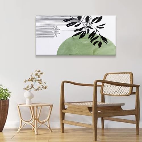 Image of TAIJXAGSG Abstract Boho Green Wall Art Modern Canvas Art Wall Decor Artwork Abstract Wall Decor Minimalist Canvas Painting Prints Picture For Bedroom Bathroom Office Wall Artwork 20 inchX40 inch