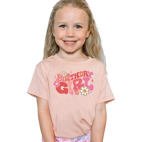 Birthday Girl Groovy Daisies Shirt for All-Ages Birthday Outfit for Baby and Toddler Youth Girls Peach Shirt Youth Medium