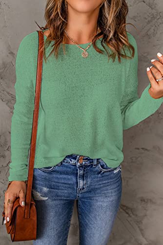 Image of Womens's Drop Shoulder Casual Loose Crewneck Lightweight Long Sleeve Pullover Sweaters