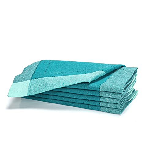 Farmhouse Cloth Napkin Set Of 6 100% Cotton Dinner Napkin Double Holes Size 20"X 20" Color Turquoise #TOP5