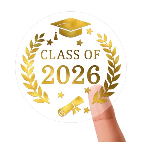 120Pcs Transparent Graduation Stickers 1.6 Inch Gold Foil Round Self Adhesive Class of 2026 Stickers Label for Cards Envelope Seals Gift Bags