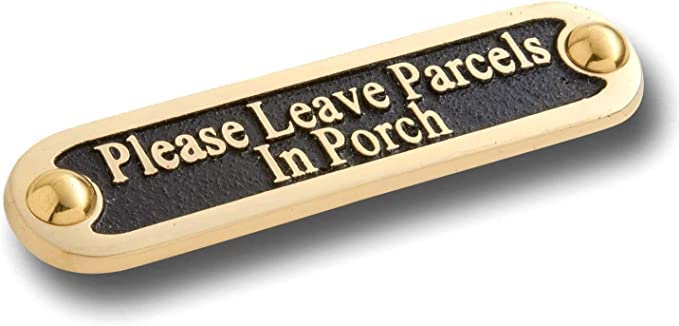 Plaque de porte en laiton Please Leave Parcels traditionnel fait main