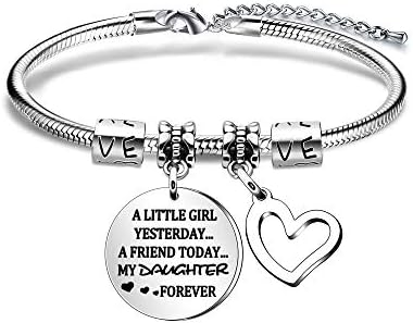 Daughter Gift from Mom or Dad - ''A Little Girl Yesterday A Friend Today My Daughter Forever'' Heart Pendant Bracelet for Women & Teen Girls