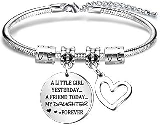 Daughter Gift from Mom or Dad - ''A Little Girl Yesterday A Friend Today My Daughter Forever'' Heart Pendant Bracelet for Women & Teen Girls