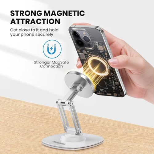 Image of ZORBES 360 Magnetic Phone Stand for Desk, Foldable Aluminum Holder | Angle Adjustment Cell Phone Holder, Hands Free Viewing, Compact Foldable Form, Multiple Viewing Angles, Aluminum Construction