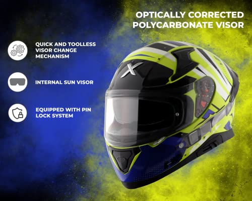 Image of Axor Helmets Apex Hex-2 Helmet (Neon Yellow Blue, Large)
