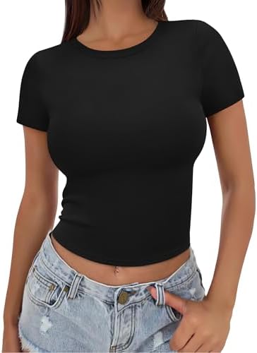 SAMPEEL Crop Tops for Women Summer Trendy Tight Tshirts 2024 Slim...