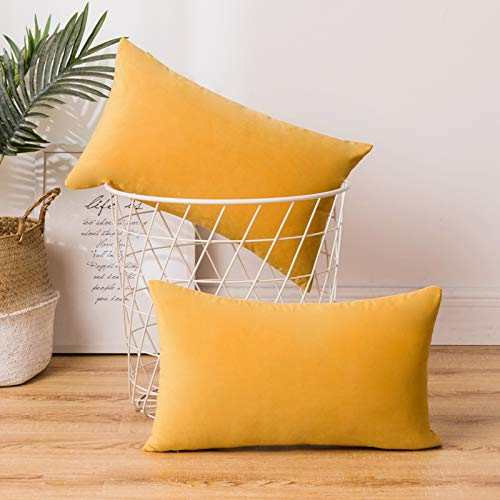 ANRODUO Pack of 2 Velvet Throw Pillow Covers Cushion Case Soft Decorative Solid Rectangle Cozy Modern Home Decorations Pillowcase for Sofa Couch Bed Chair 12 x 20 Inch 30 x 50 cm Gold