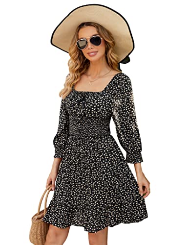 KOJOOIN Damen Kleider Langarm Quadratischer Ausschnitt Elegant Tunika Kleid...