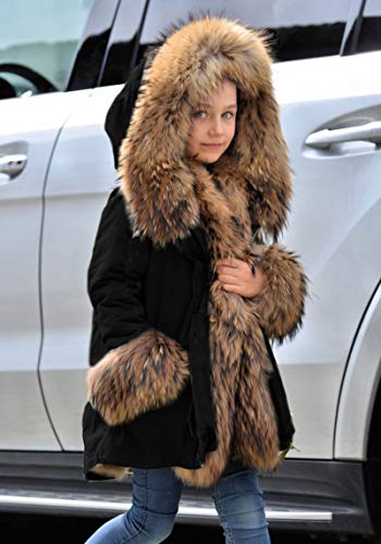 Aofur Kids Unisex Coat Winter Black Jacket Faux Fur Parka Casual Hooded Warm Trench Outwear Children Clothes For Girls Boys (12-13 Years, Black) #TOP3