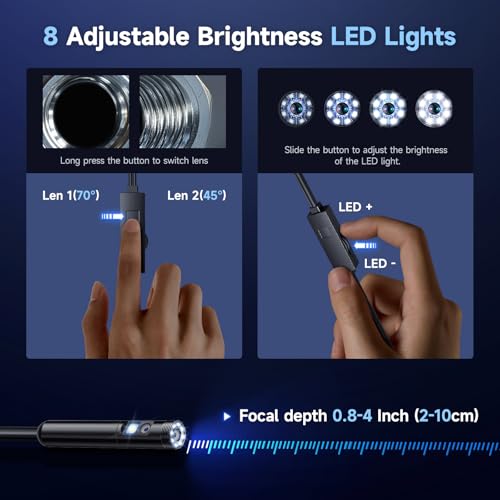 Image of Endoscope Camera with Light, Dual-Lens 1920P HD Borescope with 8+1 Adjustable LED Lights, IP67 Waterproof Inspection Camera 16.5FT Semi-Rigid Snake Camera for iOS & Android (2 Interface)