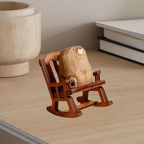Chat miniature sur chaise à bascule : figurine déco de bureau ZXQUEGF