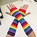 Ipetboom Colorful Rainbow Strips Fingerless Gloves And Arm Warmers Set for Girls Women - Cozy Knit Sleeves Fun Rainbow Striped Warmer Fashion Gloves Sleeve