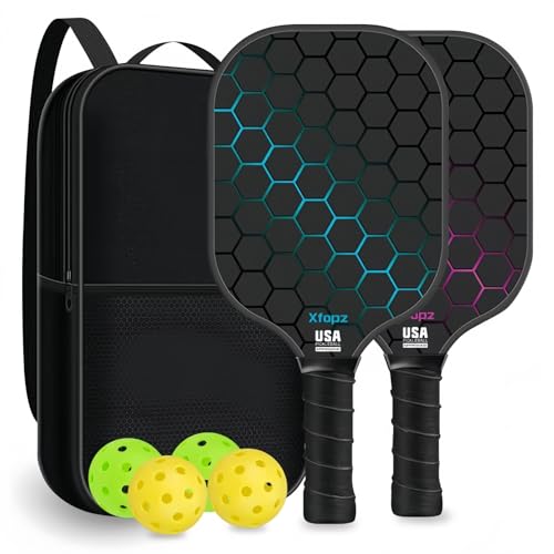 Image of Xfopz Pickleball Paddles Set, Glass Fiber USAPA Approved Pickle Ball Paddle Indoor Outdoor Rackets Pickleballs Racquet Gifts (Honeycomb)