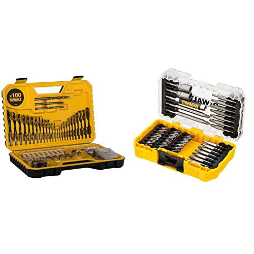 DEWALT COMBINATION DRILL BIT SET 100 PIECE SET DT71563-QZ, Black & DT70702 40 Piece Impact Screwdriver Bit Set + Tough Case Fits TStak Caddy, Black