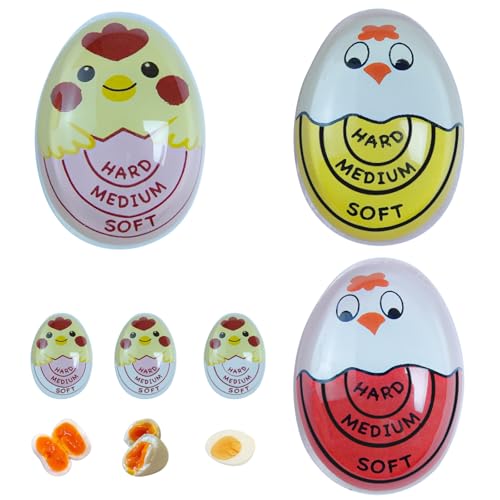 BMZXCH 3 Piezas Egg Timer, Huevos Duros Temporizador para Huevos Cocidos, Medidor de Cocción Temporizador de Huevos Resinoso Cocidos de Cocina en Casa, Minuteur pour Oeuf (Suave, Medio y Duro)