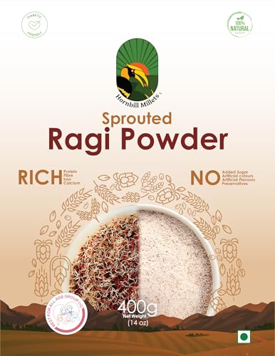 Image of HORNBILL MILLETS | Sprouted Ragi Powder, Natural Finger Millet Flour, Rich in Calcium and Protein, No Added Sugar, 400gm