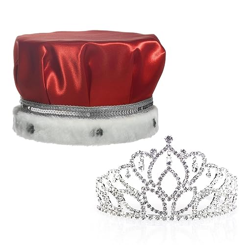Anderson's Red Satin King Crown and Queen Mirabella Tiara Royalty Set