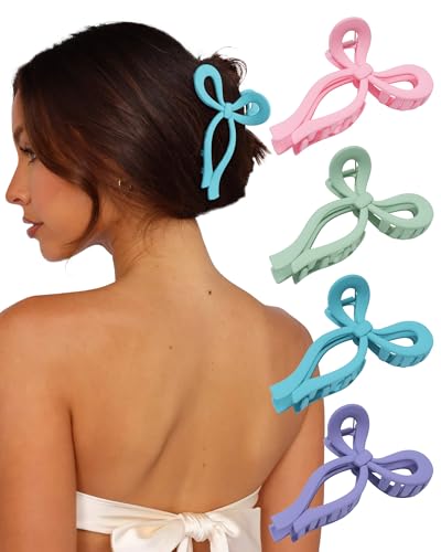 4 PCS Bow Hair Claw Clip for Women, 5.1" Jumbo Claw Clips for Thick Hair