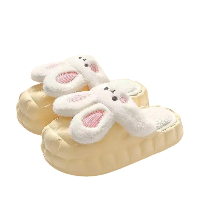 Geerta Cute Bunny Slippers Fur Slides for Women, Fuzzy Fluffy Cartoon Pillow House Slipper, Thick Sole Cushion Sandals for Indoor Outdoor, Lightweight, 2024 NEW