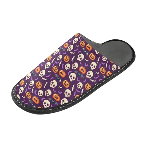 JUNZAN Halloween-themed Memory Foam Slippers for Women Men House Slippers for Bedroom Indoor Navy 5