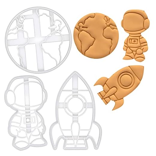 Set of 3 Space theme cookie cutters (Designs: Astronaut, Rocket and Earth), 3 pieces - Bakerlogy