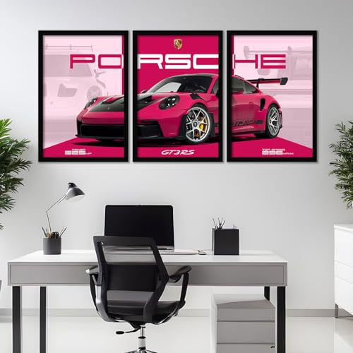 Image of ARTELLY Big Porsche 911 GT3rs Sports Car Framed Wall Posters, Set of 3, Premium Framed Painting, Living Room Bedroom Decoration, Large Size Gift Item for Boys Room Decor (Porsche 3, 13x19 inch)