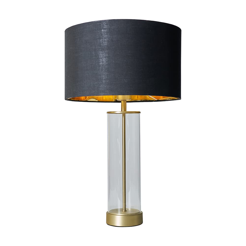 Minisun Black/Gold | Contemporary Matt & Clear Tube Table Lamp With A Cylinder Shade | Home Décor, Bedside & Desk Lamp | Includes Bulb [3000K Warm White]