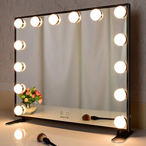 Vanity Mirror with Lights,Hollywood Lighted Mirror with Dimmer Bulbs,Tabletop or Wall Mounted Vanity Makeup Mirror Smart Touch Control (Black) - Thumbnail 4