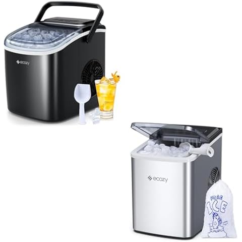 ecozy Portable Ice Maker Countertop, Self-Cleaning Ice Maker Machine with Ice Bags/Ice Scoop/Ice Basket for Home Kitchen Bar Party Cover