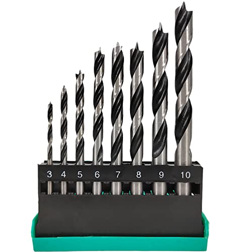 Hymnorq Brad Point Wood Drill Bits 8PC Set, Metric Size 3mm-10mm by 1mm in Index Case, High-Carbon Steel, Perfect for DIY Woodworking Carving Engraving Drilling