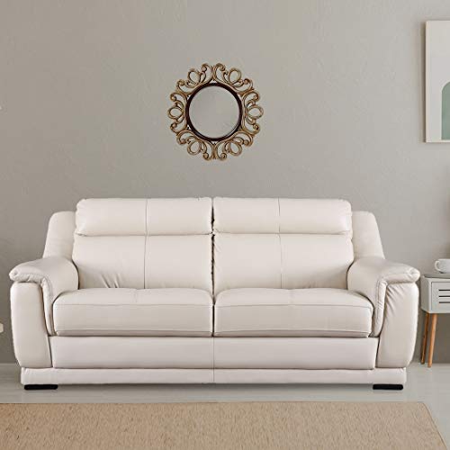 Image of Hometown Agata Half Leather Three Seater Sofa in Beige Color By Hometown
