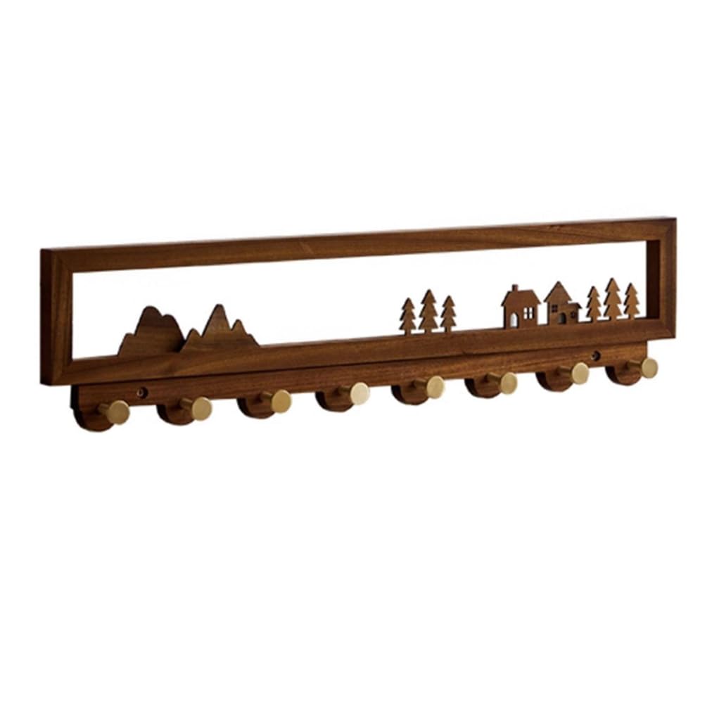 ZHOUXIAO Wood Coat Rack with Brass Hook Wall Mount,Walnut Wood Coat Hooks Hanger 8hook