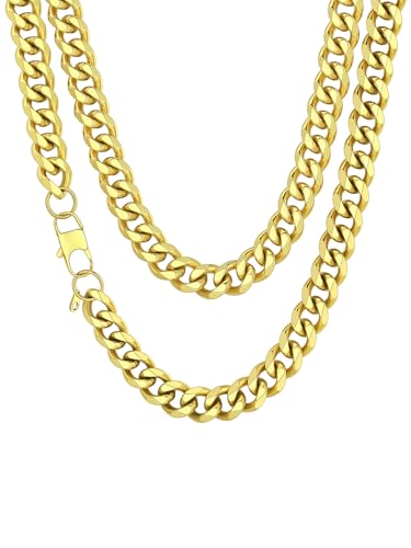 Richsteel Collier Or Homme 45cm Collier Maille 12mmLien Cubaine Miami Americaine Bijoux Ras de Cou Doré Acier Inoxydable Homme Garçon