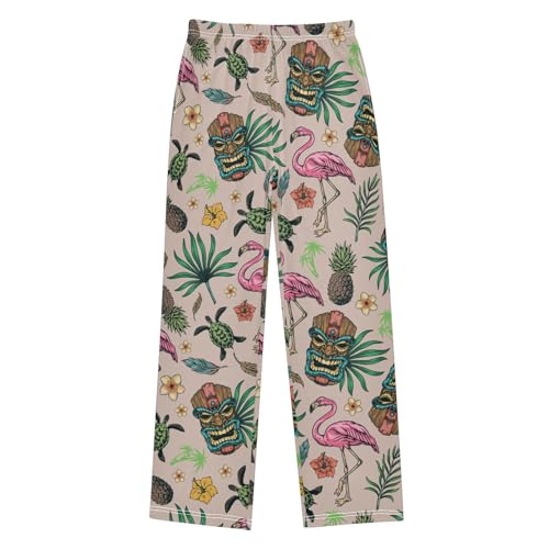 Tropical Flamingo Turtle Boys Long Pants Soft Trousers Elastic Waist Kids Lounge Bottoms with Pockets S-XL
