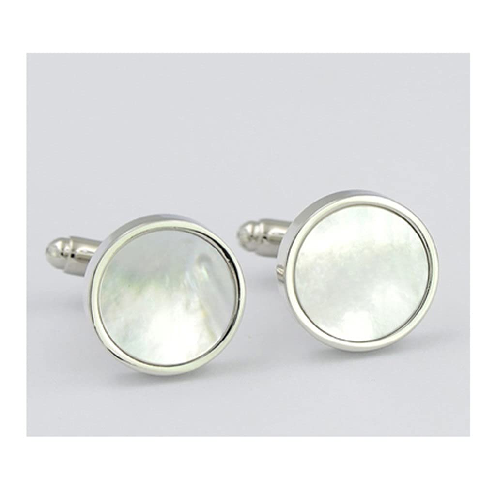 Klassische weiße Muschel-Kupfer-Manschettenknöpfe für Herren, Party, Hochzeit, Anzug, Hemd, Manschettenknöpfe, individuelle Eleganz (Farbe: Silber, Größe: wie abgebildet)