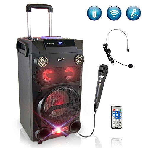 Pyle Outdoor Portable Wireless Bluetooth Karaoke PA Loud Speaker - 8'' Subwoofer Sound