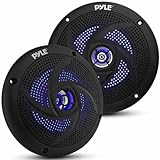 Pyle Marine Waterproof Speakers 6.5” - Low Profile Slim Style Wakeboard Tower and Weather Resistant Outdoor Audio Stereo Sound System with LED Lights and 240 Watt Power - 1 Pair in Black - PLMRS63BL