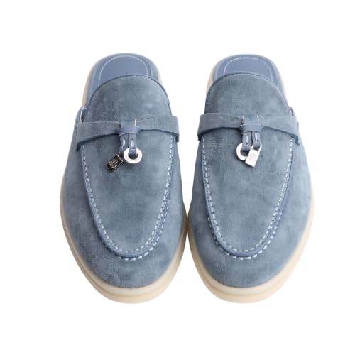 Image of XOBZJH Designer Women's Mules Flat Heel - Suede Leather Flats with Tassel Detail, Comfortable Slip-On Backless Loafers,Casual & Work Shoes