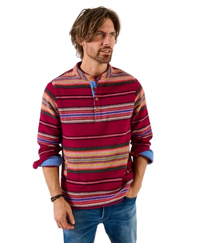 Joe Browns Men's Jacquard Stripe Popover Top, Regular, Red, UK M