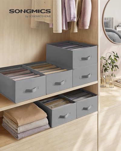 Image of SONGMICS Set of 6 Large Size Wardrobe Clothes Organizers, Dove Gray | 6-Compartment Foldable Drawer Organizers with Handles, 16.5 x 11.8 x 6.7 Inches, for Pants, Sweaters, Jeans URUS009G03