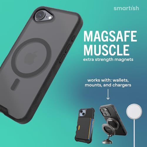 Image of Smartish iPhone 17e /16e MagSafe Clear Case - Gripmunk Magnetic Slim Case [Lightweight + Protective] Drop Tested Anti-Yellowing Thin Grip Clear Cover for Apple iPhone 17e /16e - Clearly Black